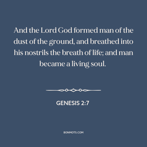 A quote from The Bible about adam: “And the Lord God formed man of the dust of the ground, and breathed into his nostrils…”