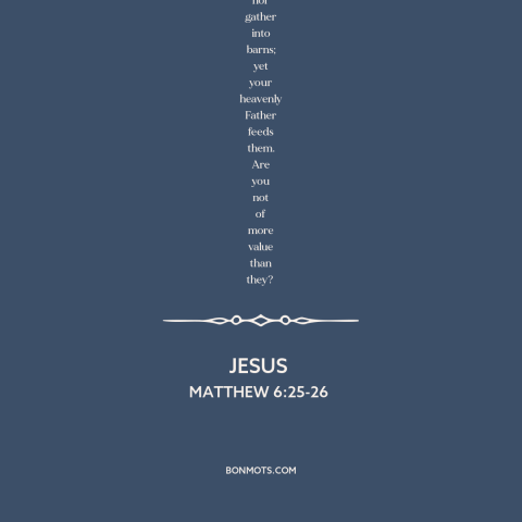 A quote by Jesus about worry: “Therefore I say to you, do not worry about your life, what you will eat or what…”