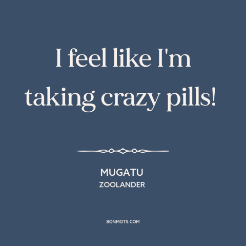 A quote from Zoolander about exasperation: “I feel like I'm taking crazy pills!”