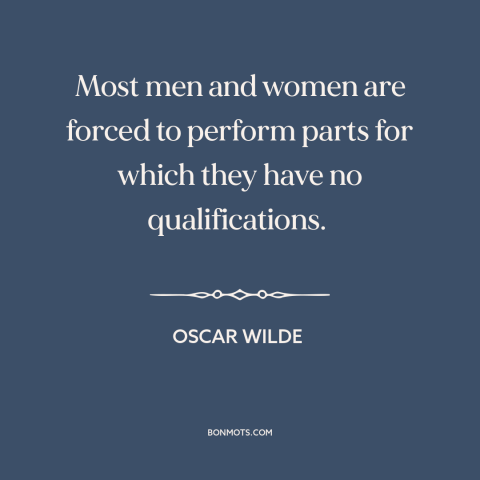 A quote by Oscar Wilde about men and women: “Most men and women are forced to perform parts for which they have no…”