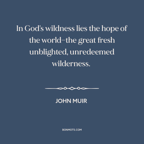 A quote by John Muir about wilderness: “In God's wildness lies the hope of the world—the great fresh unblighted, unredeemed…”