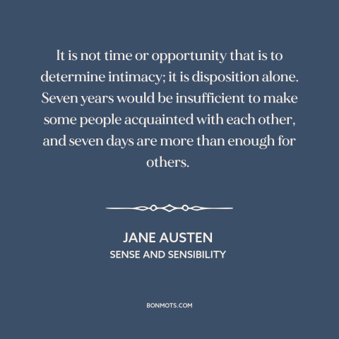 A quote by Jane Austen about personal chemistry: “It is not time or opportunity that is to determine intimacy; it is…”