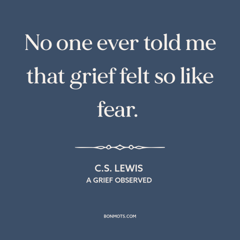 A quote by C.S. Lewis about grief: “No one ever told me that grief felt so like fear.”