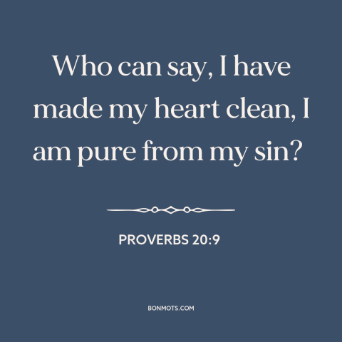 A quote from The Bible about sin: “Who can say, I have made my heart clean, I am pure from my sin?”