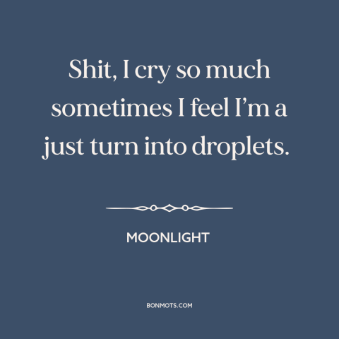 A quote from Moonlight about crying: “Shit, I cry so much sometimes I feel I’m a just turn into droplets.”