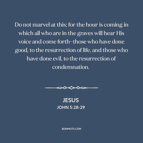 A quote by Jesus about resurrection: “Do not marvel at this; for the hour is coming in which all who are in…”