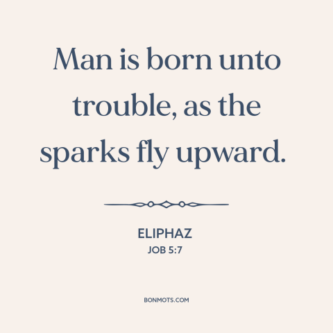 A quote from The Bible about the human condition: “Man is born unto trouble, as the sparks fly upward.”