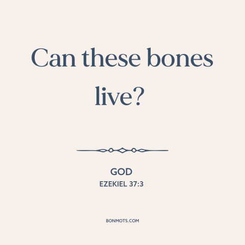 A quote from The Bible about life after death: “Can these bones live?”