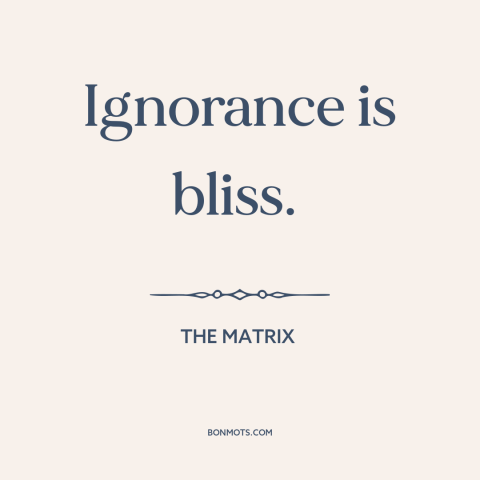 A quote from The Matrix about ignorance is bliss: “Ignorance is bliss.”