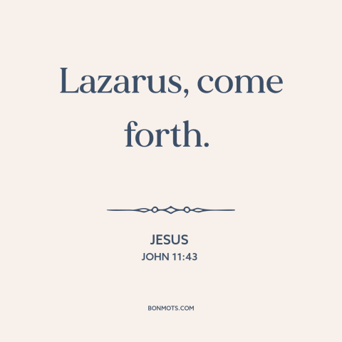 A quote by Jesus about miracles: “Lazarus, come forth.”