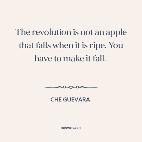 A quote by Che Guevara about conditions for revolution: “The revolution is not an apple that falls when it is ripe. You…”