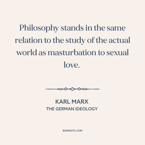 A quote by Karl Marx about philosophy: “Philosophy stands in the same relation to the study of the actual world as…”