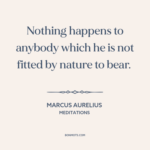 A quote by Marcus Aurelius about resilience: “Nothing happens to anybody which he is not fitted by nature to bear.”