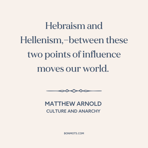 A quote by Matthew Arnold about athens and jerusalem: “Hebraism and Hellenism,—between these two points of influence moves…”