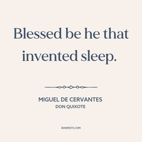A quote by Miguel de Cervantes about sleep: “Blessed be he that invented sleep.”