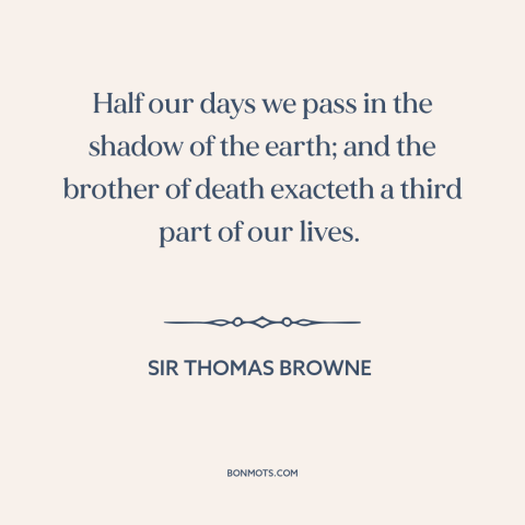 A quote by Sir Thomas Browne about sleep: “Half our days we pass in the shadow of the earth; and the brother…”