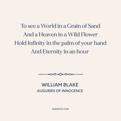 A quote by William Blake about interconnectedness of all things: “To see a World in a Grain of Sand And a Heaven in a…”