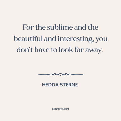 A quote by Hedda Sterne about finding beauty: “For the sublime and the beautiful and interesting, you don't have to look…”