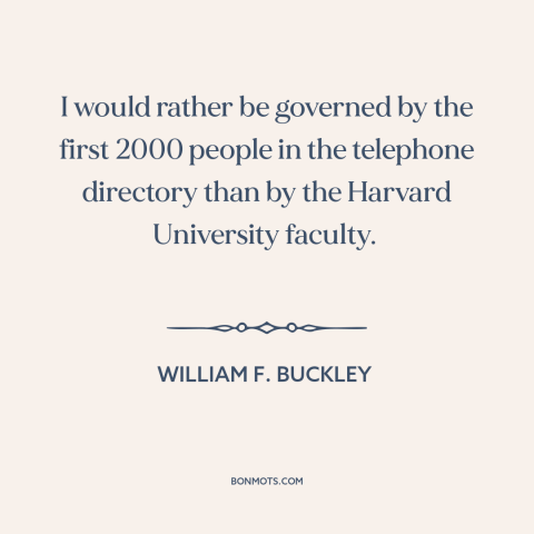 A quote by William F. Buckley about experts: “I would rather be governed by the first 2000 people in the telephone…”