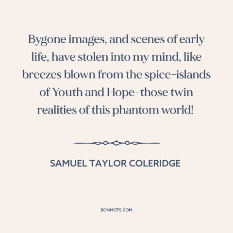 A quote by Samuel Taylor Coleridge about memories: “Bygone images, and scenes of early life, have stolen into my…”