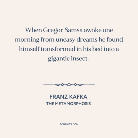 A quote by Franz Kafka about transformation: “When Gregor Samsa awoke one morning from uneasy dreams he found…”