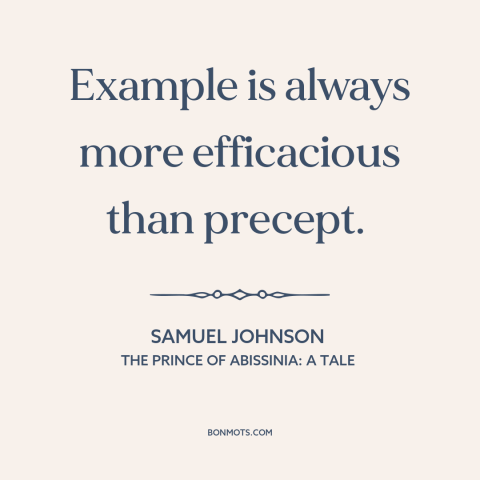 A quote by Samuel Johnson about learning by example: “Example is always more efficacious than precept.”