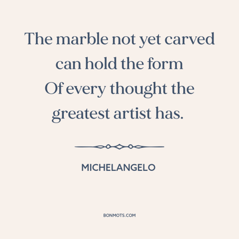 A quote by Michelangelo about untapped potential: “The marble not yet carved can hold the form Of every thought the…”