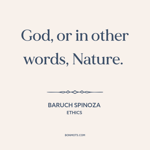 A quote by Baruch Spinoza about pantheism: “God, or in other words, Nature.”