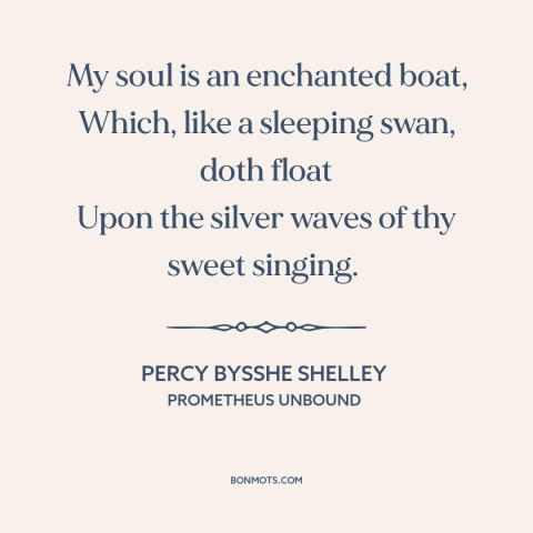A quote by Percy Bysshe Shelley about infatuation: “My soul is an enchanted boat, Which, like a sleeping swan, doth float…”