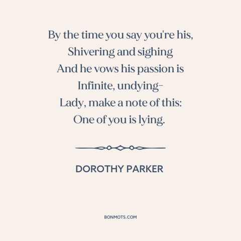 A quote by Dorothy Parker about men and women: “By the time you say you're his, Shivering and sighing And he vows his…”