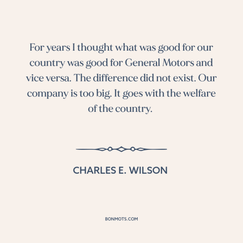 A quote by Charles E. Wilson about American business: “For years I thought what was good for our country was good for…”