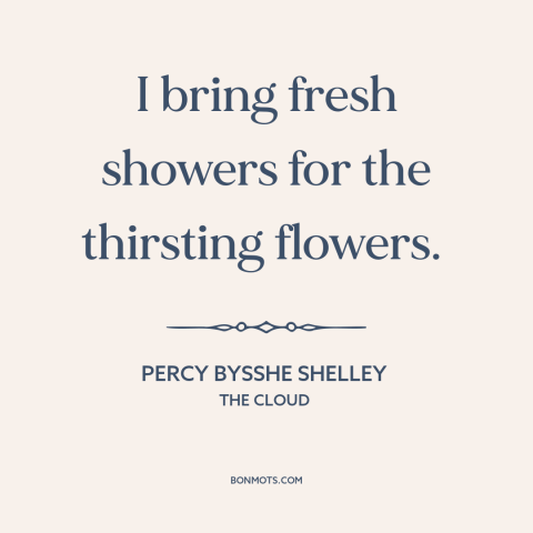 A quote by Percy Bysshe Shelley about rain: “I bring fresh showers for the thirsting flowers.”