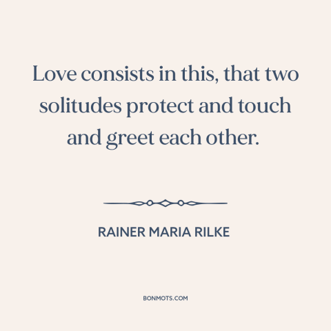 A quote by Rainer Maria Rilke about connecting with others: “Love consists in this, that two solitudes protect and touch…”