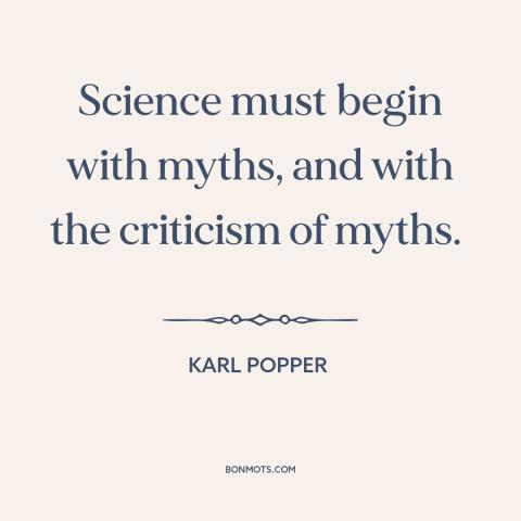 A quote by Karl Popper about science and religion: “Science must begin with myths, and with the criticism of myths.”