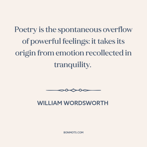 A quote by William Wordsworth about poetry: “Poetry is the spontaneous overflow of powerful feelings: it takes its…”