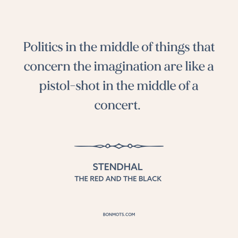 A quote by Stendhal about politics and culture: “Politics in the middle of things that concern the imagination are…”