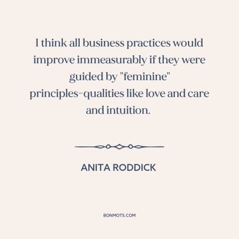 A quote by Anita Roddick about women in business: “I think all business practices would improve immeasurably if they…”