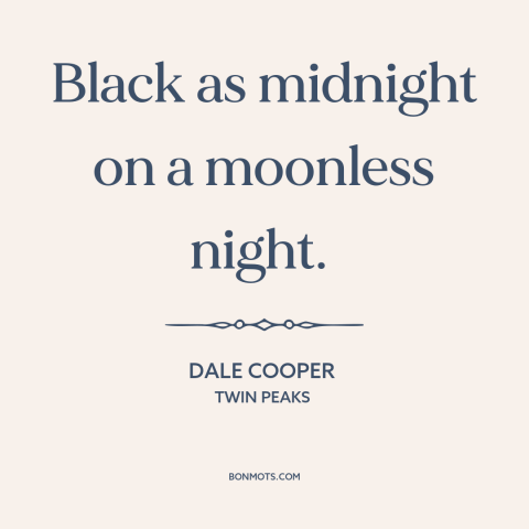 A quote from Twin Peaks about the dark: “Black as midnight on a moonless night.”