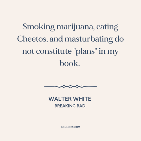 A quote from Breaking Bad about ambition: “Smoking marijuana, eating Cheetos, and masturbating do not constitute "plans" in…”