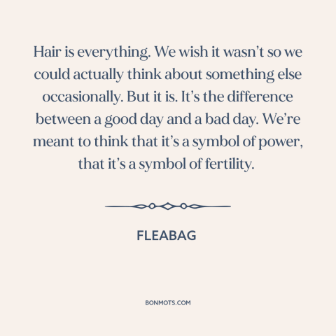 A quote from Fleabag about physical appearance: “Hair is everything. We wish it wasn’t so we could actually…”