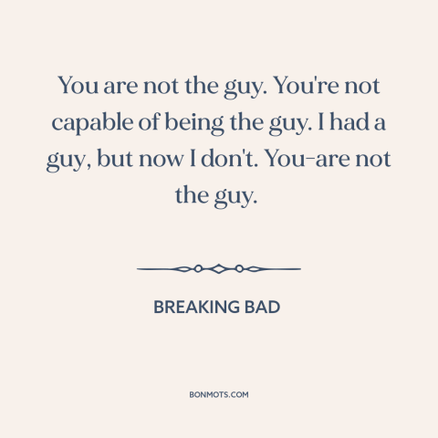 A quote from Breaking Bad about incompetence: “You are not the guy. You're not capable of being the guy. I had…”