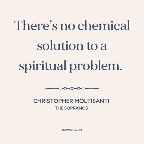 A quote from The Sopranos about drugs: “There’s no chemical solution to a spiritual problem.”