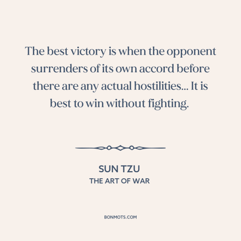 A quote by Sun Tzu about winning a war: “The best victory is when the opponent surrenders of its own accord before there…”