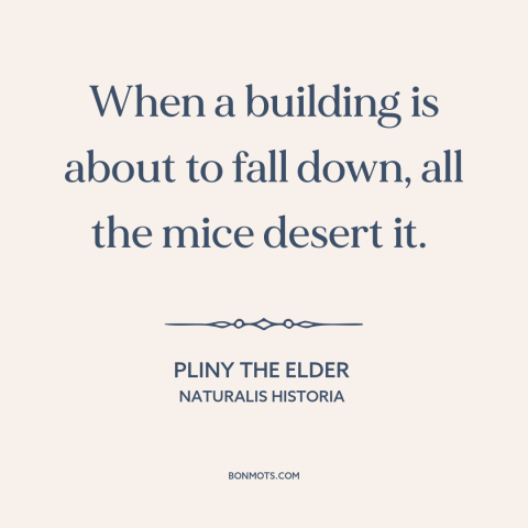 A quote by Pliny the Elder about instinct: “When a building is about to fall down, all the mice desert it.”