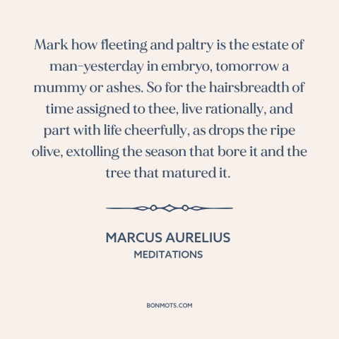 A quote by Marcus Aurelius about ephemeral nature of life: “Mark how fleeting and paltry is the estate of man-yesterday…”