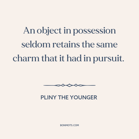 A quote by Pliny the Younger about the chase: “An object in possession seldom retains the same charm that it had in…”