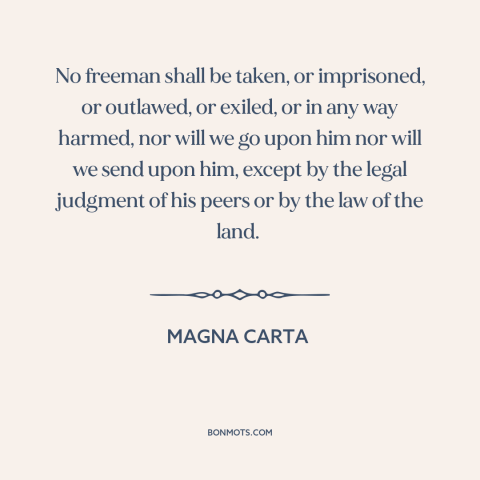 A quote from Magna Carta about rule of law: “No freeman shall be taken, or imprisoned, or outlawed, or exiled, or in any…”