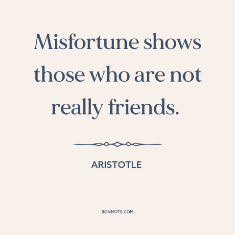 A quote by Aristotle about adversity: “Misfortune shows those who are not really friends.”