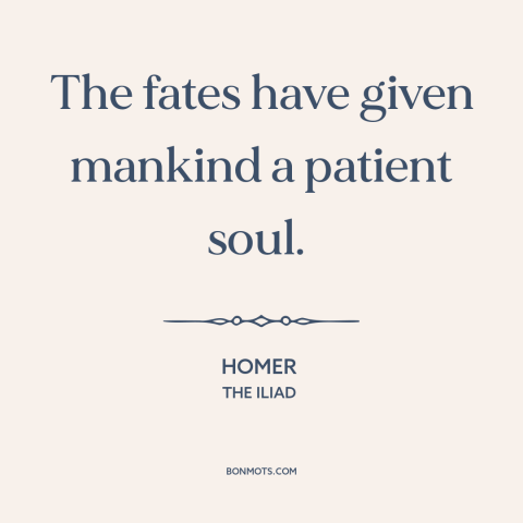 A quote by Homer about patience: “The fates have given mankind a patient soul.”