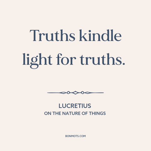 A quote by Lucretius about incremental progress: “Truths kindle light for truths.”